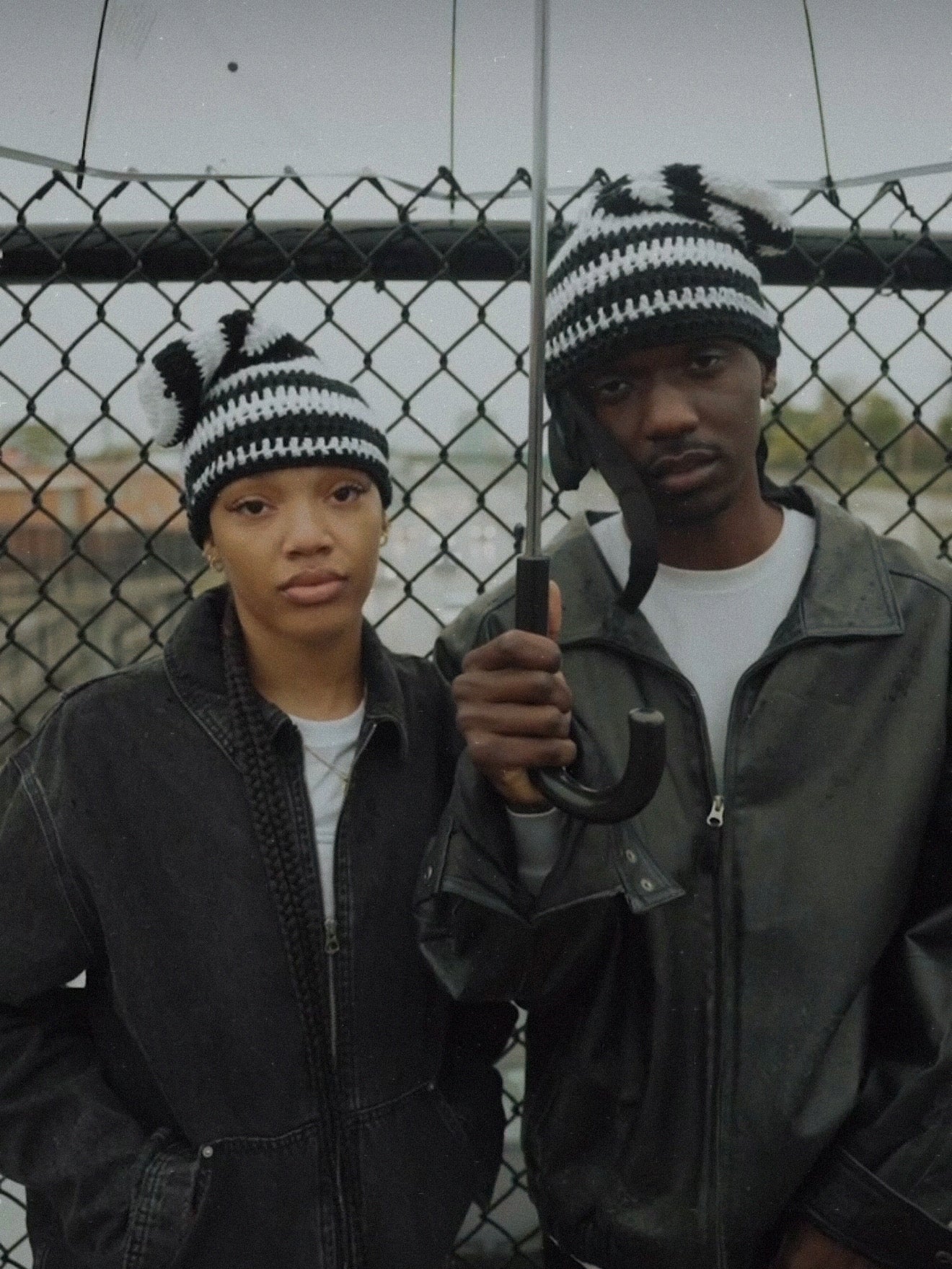 AMS striped black and white sock beanie