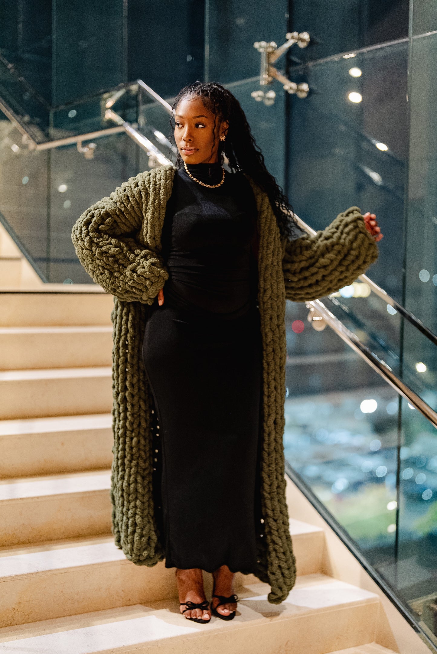 AMS oversized hand knitted long cardigan