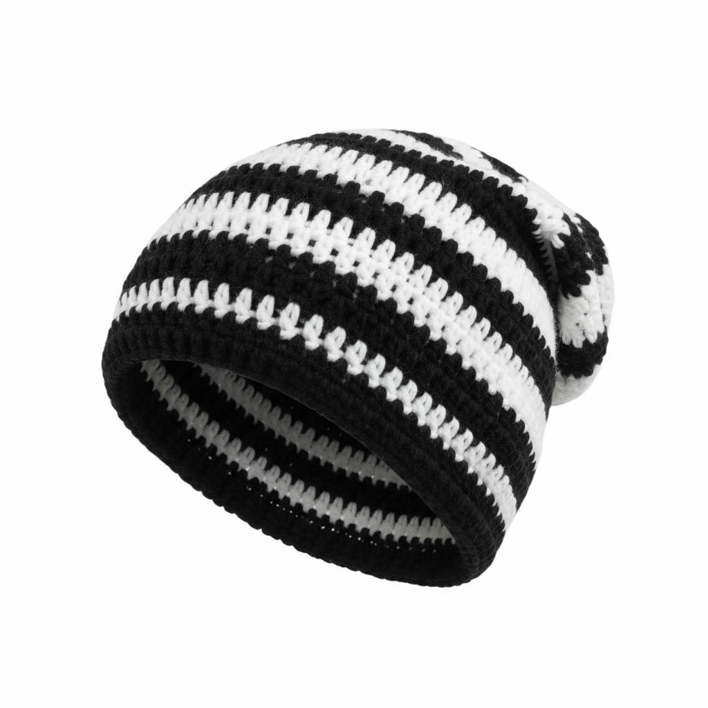 AMS striped black and white sock beanie