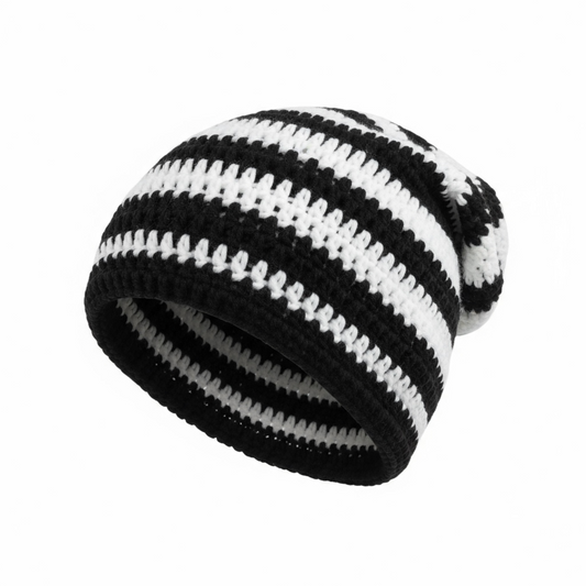 AMS striped black and white sock beanie